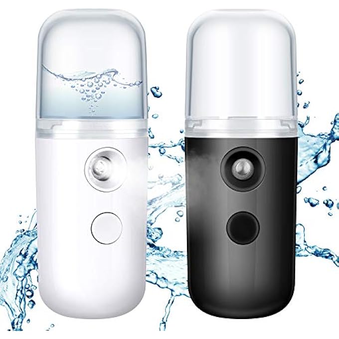 Excefore PORTABLE USB RECHARGEABLE NANO FACIAL MISTER SET, 30ML MINI FACE HUMIDIFIER & HYDRATING SPRAYER, IDEAL FOR SKINCARE AND MAKEUP, DUAL COLORS (BLACK & WHITE), 2 PACK - Image 1